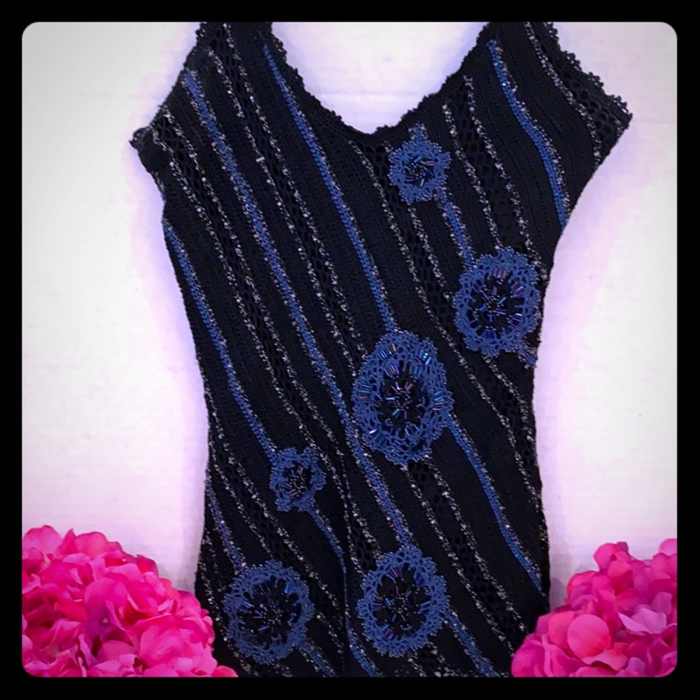 POLECI BLACK & BLUE BEADED TANK SIZE MEDIUM